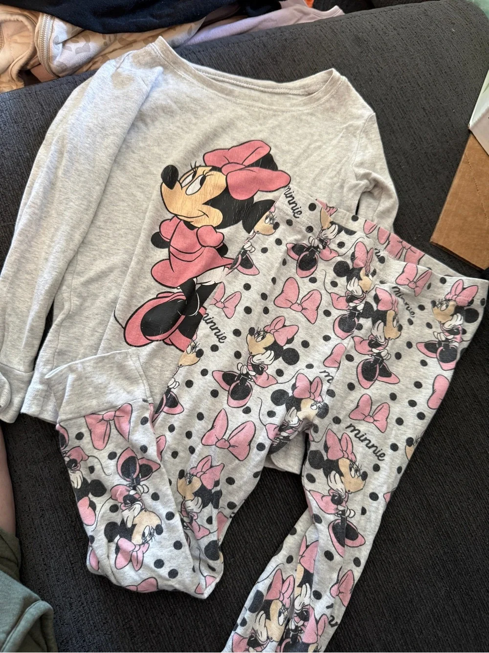 Minnie Mouse Pink & Gray Kids Pajama Set
